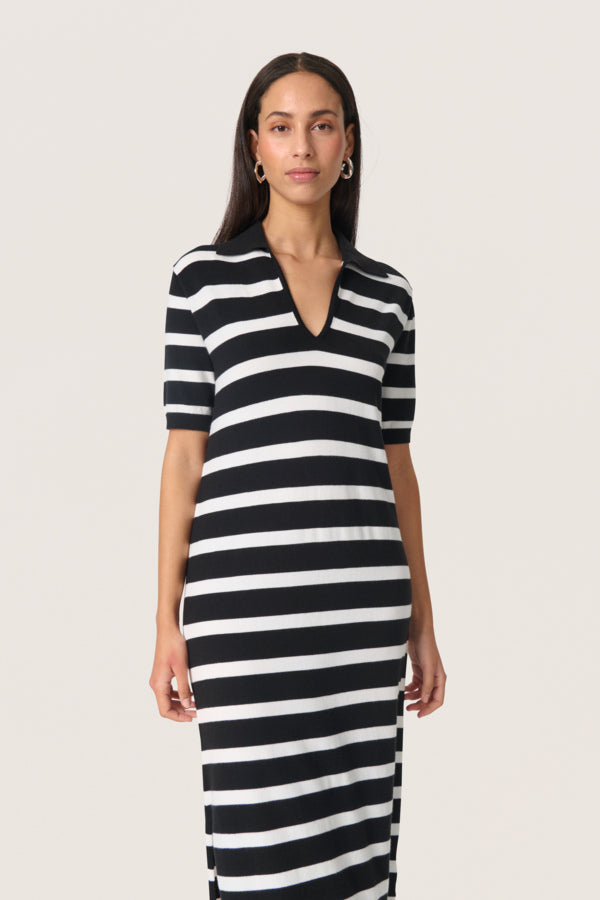 Striped Polo Maxi Dress Black by Soaked