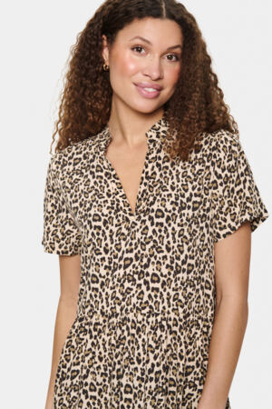 Eda Dress in Creme Leopard Print Print by Saint Tropez