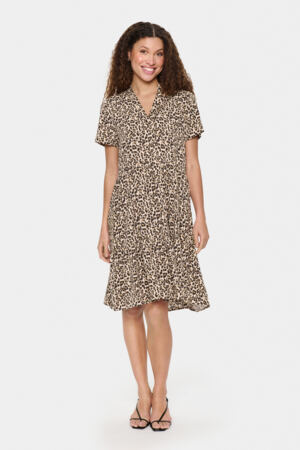 Eda Dress in Creme Leopard Print Print by Saint Tropez