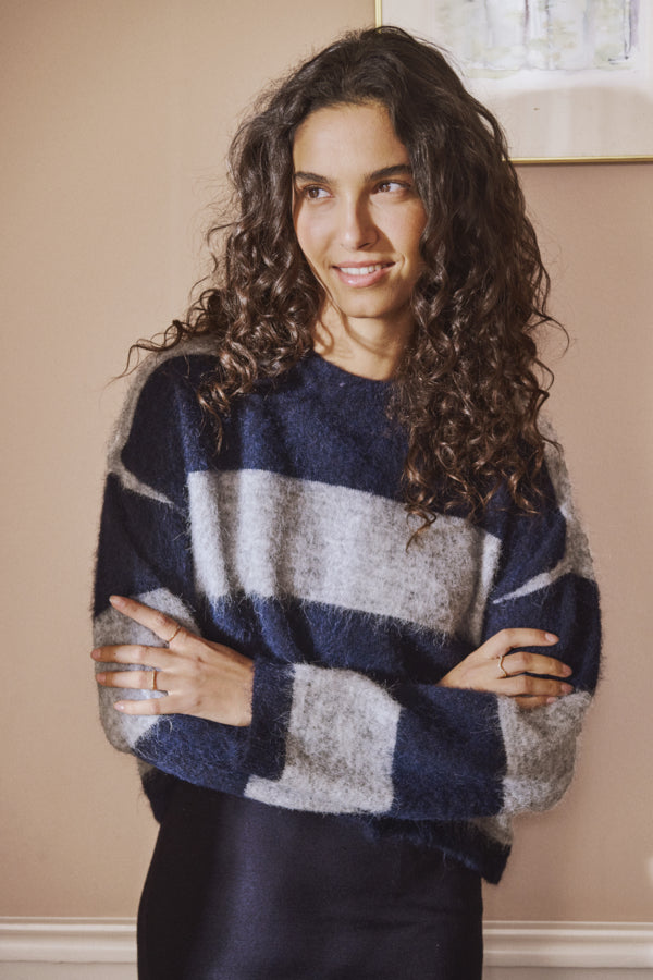 Tayzie Jumper in Navy/Grey Stripe by Saint Tropez