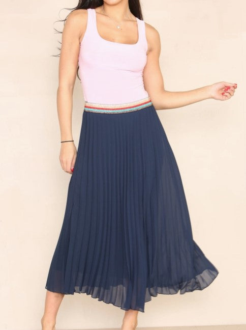 Navy Pleated Maxi Length Skirt