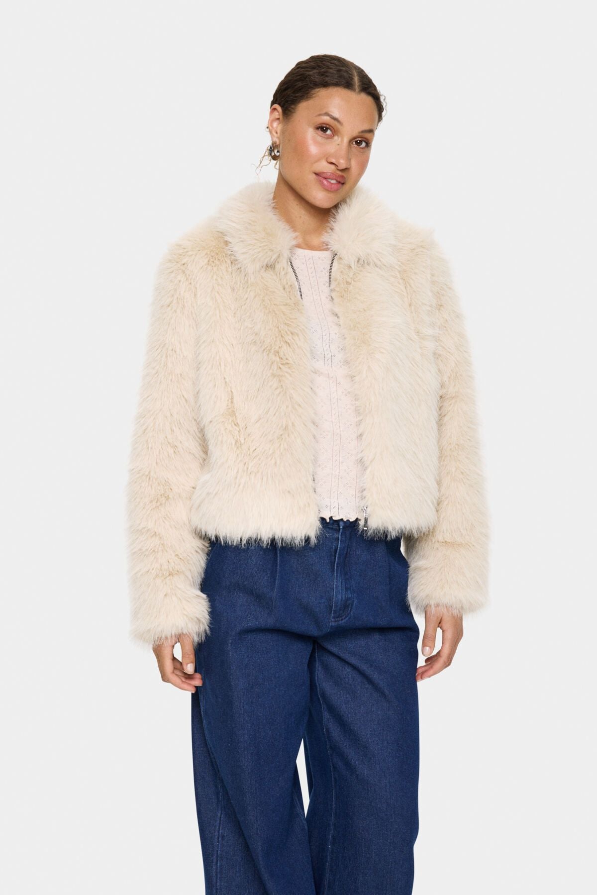 Zaseline Fur Jacket in Cream by Saint Tropez