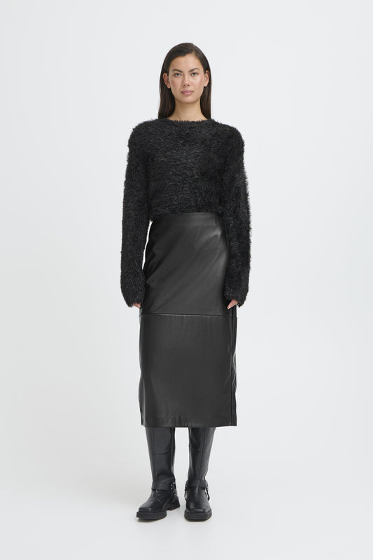 Zoma Pleather Skirt in Black by ICHI