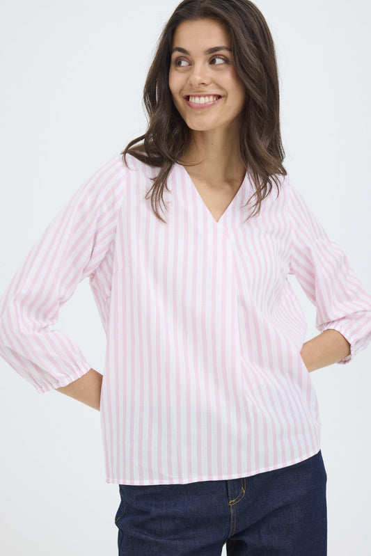 Cantonia 3/4 Sleeve Blouse in Pink Stripe by Fransa