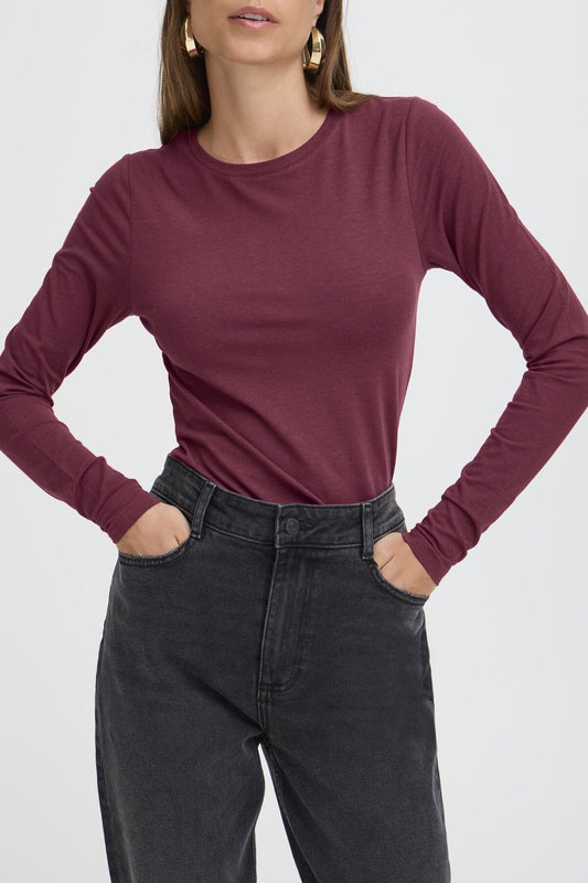 Long Sleeve Top in Burgundy by b.young