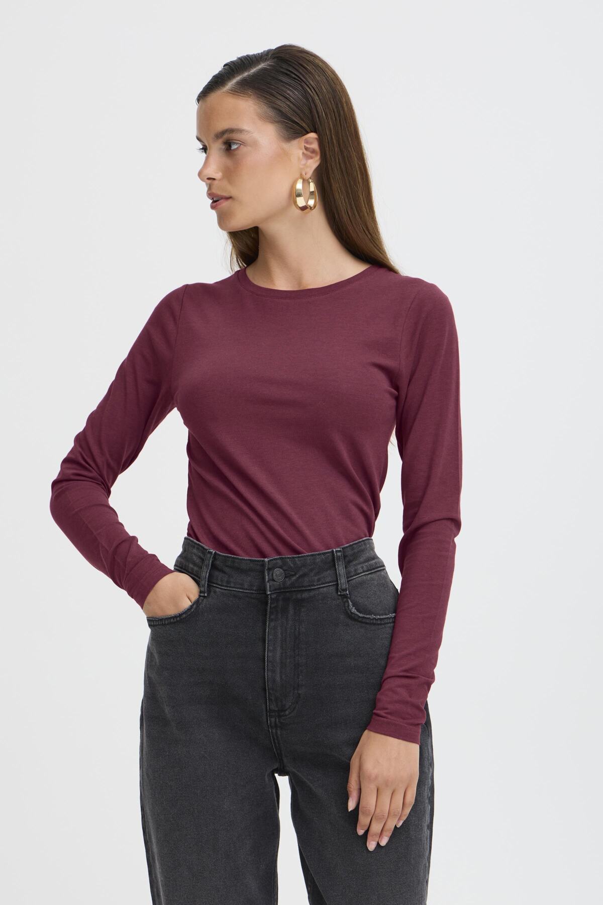 Long Sleeve Top in Burgundy by b.young