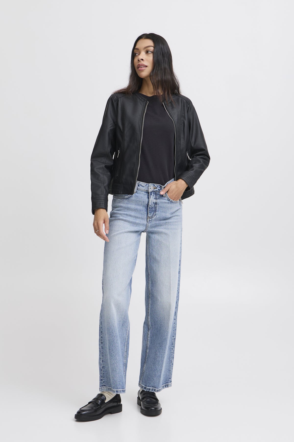 A Com Pleather Jacket in Black by b.young