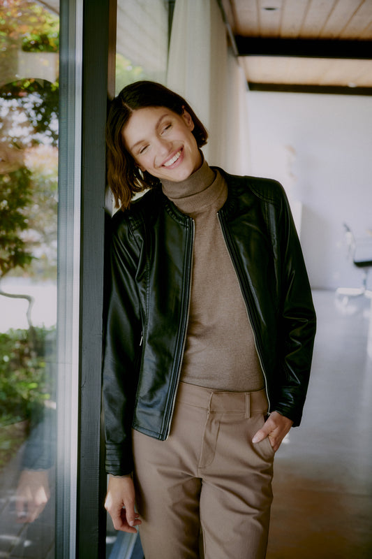 A Com Pleather Jacket in Black by b.young