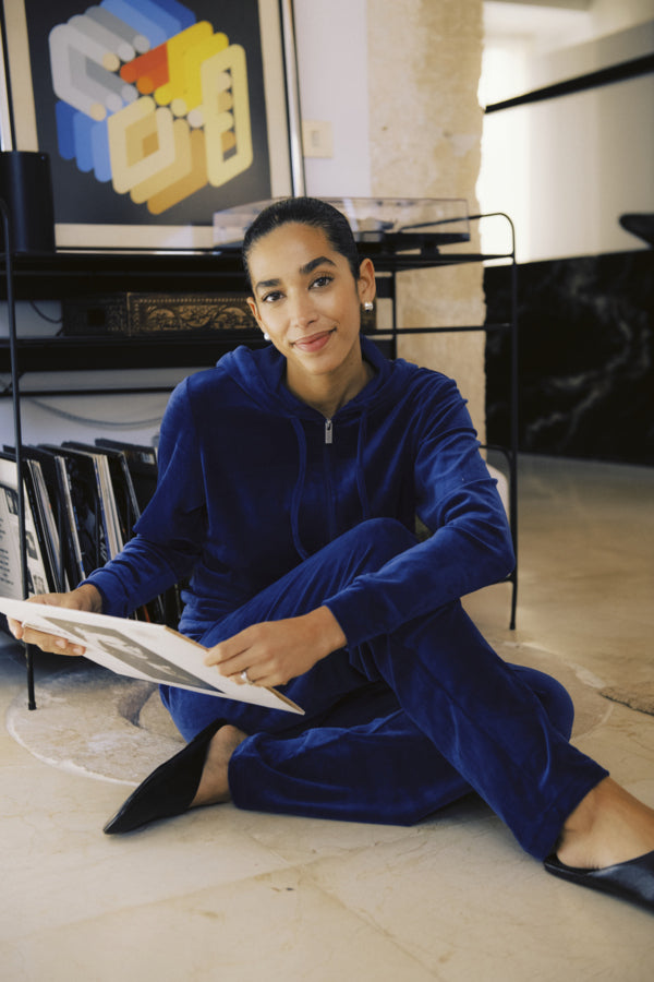 Mitza Velour Suit in Blue Depths by b.young