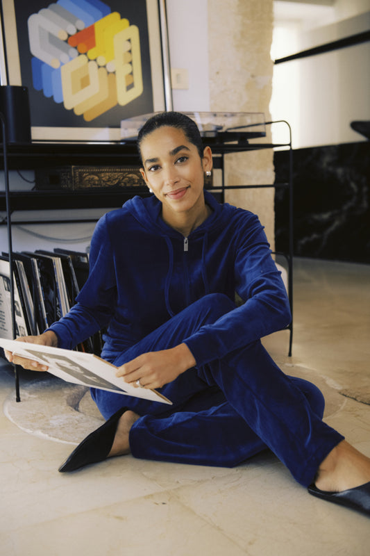 Mitza Velour Suit in Blue Depths by b.young