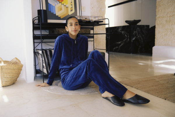 Mitza Velour Suit in Blue Depths by b.young