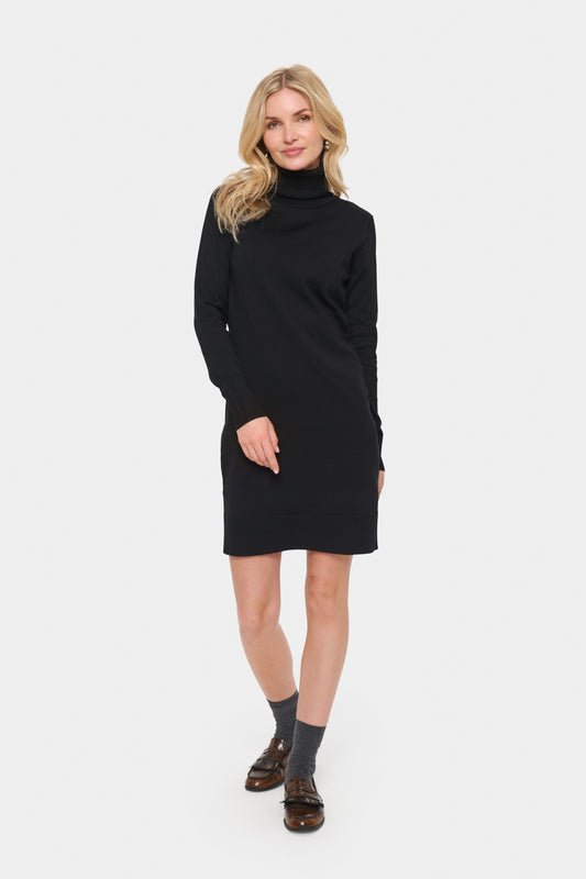 Mila Roll Neck Jumper Dress in Black by Saint Tropez
