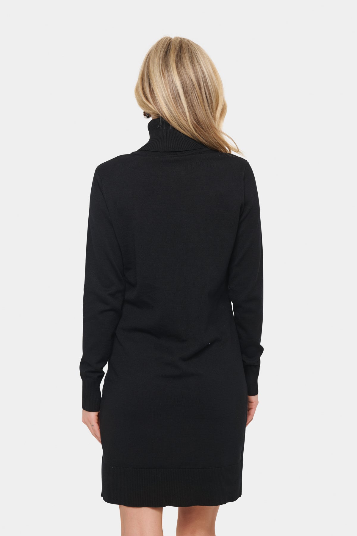 Mila Roll Neck Jumper Dress in Black by Saint Tropez