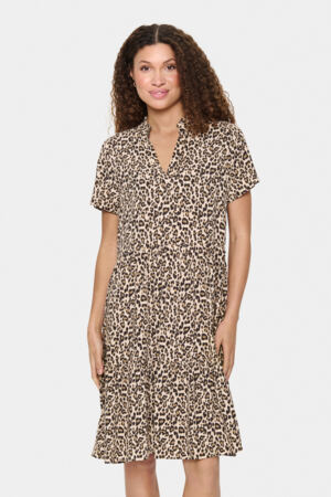 Eda Dress in Creme Leopard Print Print by Saint Tropez