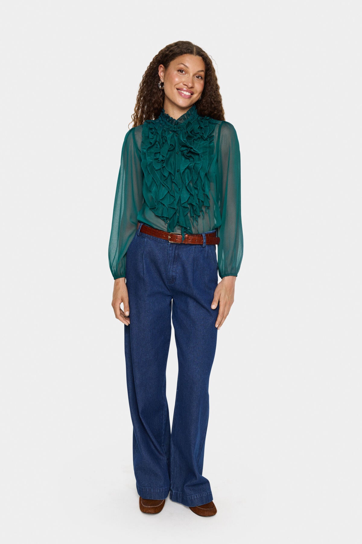 Lilja Crinkle Shirt in Dark Green by Saint Tropez