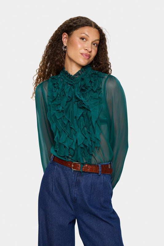Lilja Crinkle Shirt in Dark Green by Saint Tropez