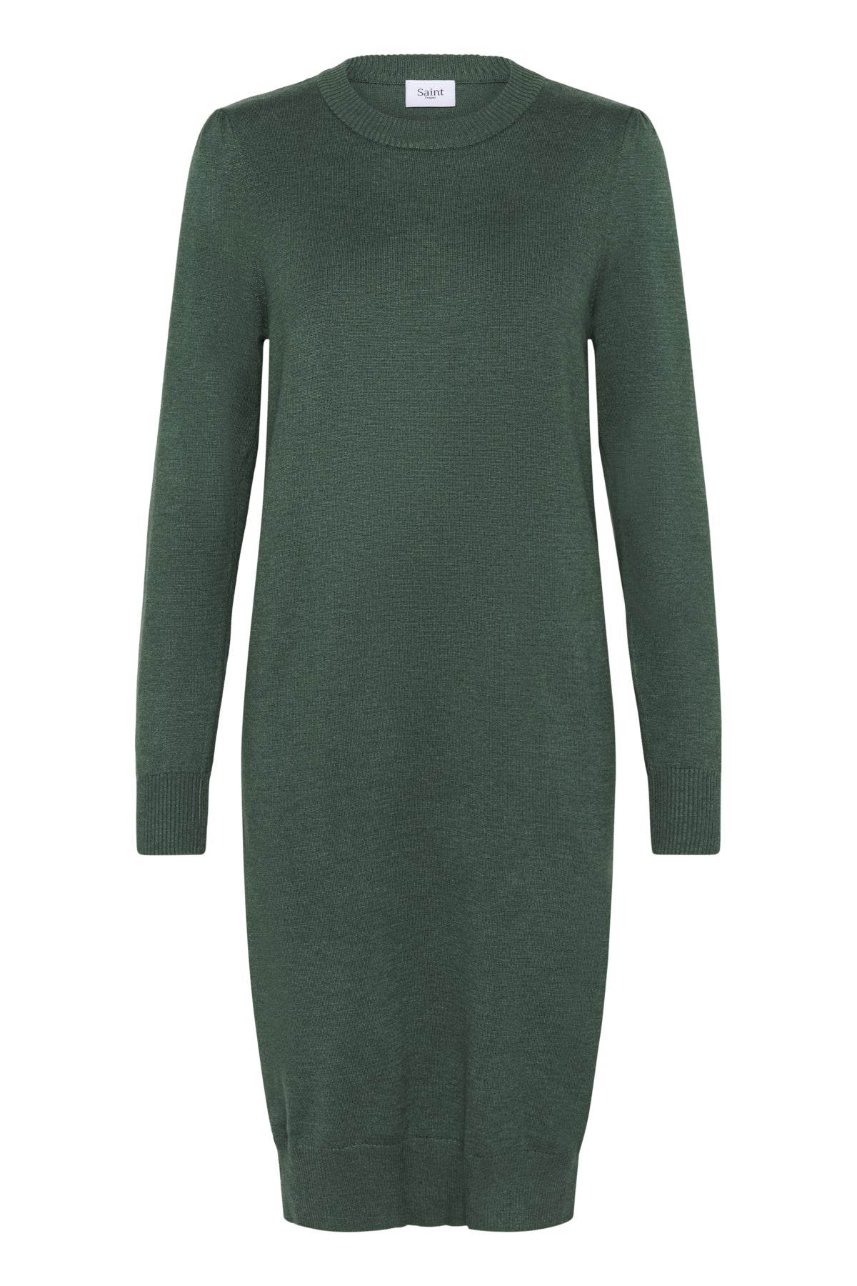 Mila Crew Neck Jumper Dress in Green by Saint Tropez