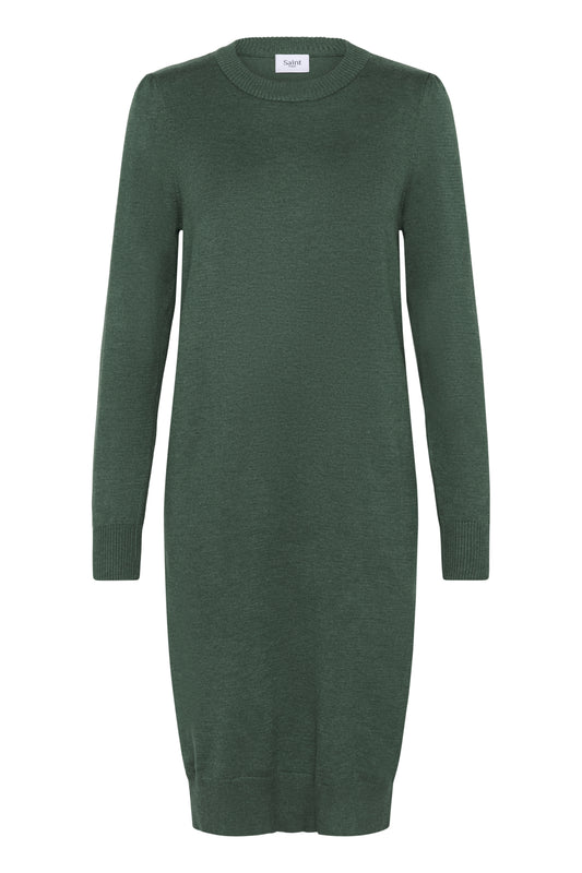 Mila Crew Neck Jumper Dress in Green by Saint Tropez