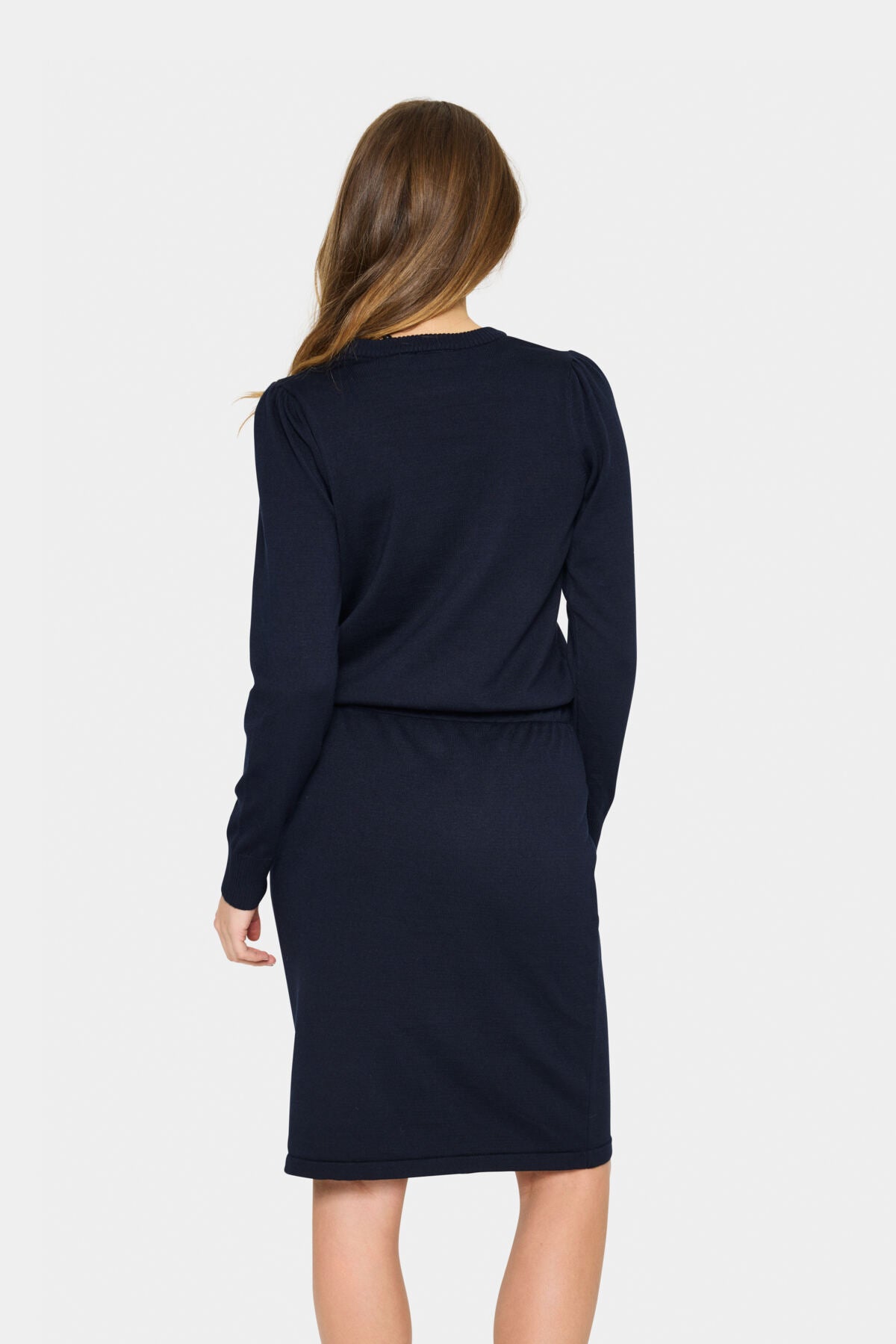 Mila Crew Neck Jumper Dress with Belt in Midnight Blue by Saint Tropez