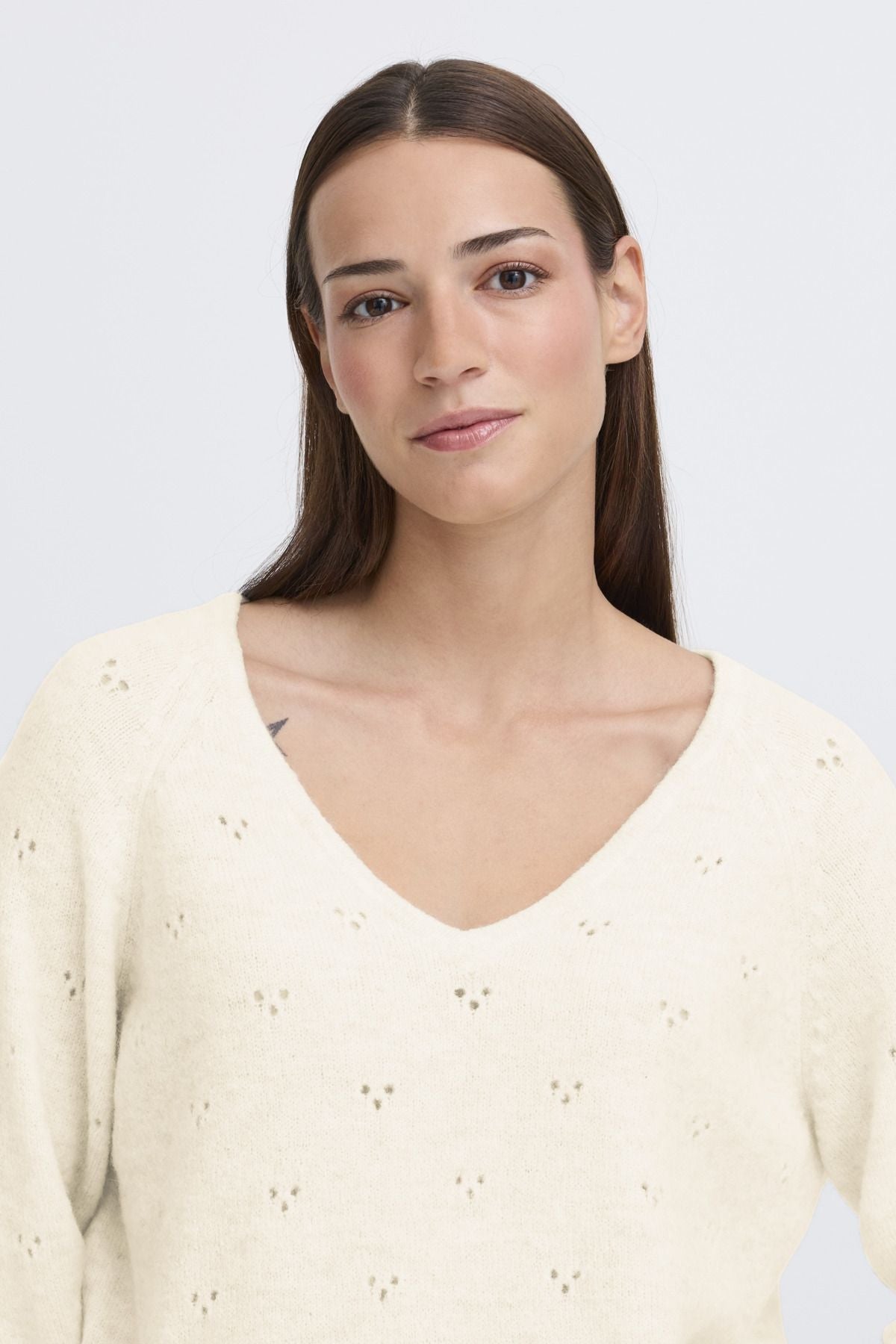 V Neck Knit in Cream by b.young