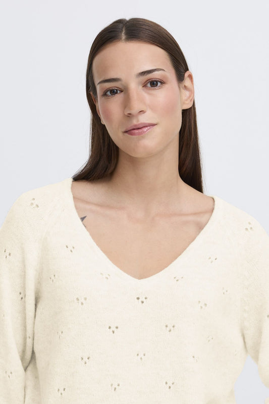 V Neck Knit in Cream by b.young