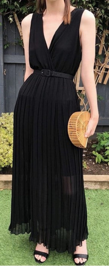 Black Chiffon Wrap Style Maxi Dress