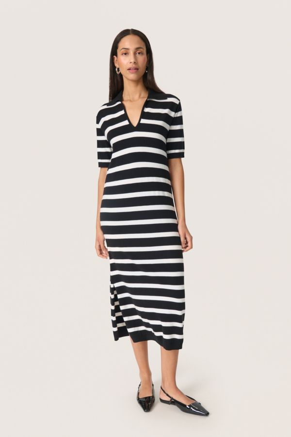 Striped Polo Maxi Dress Black by Soaked