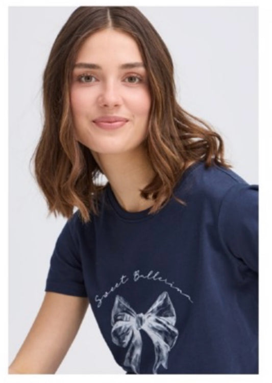Juvia Bow Tee in Navy Blue by Fransa