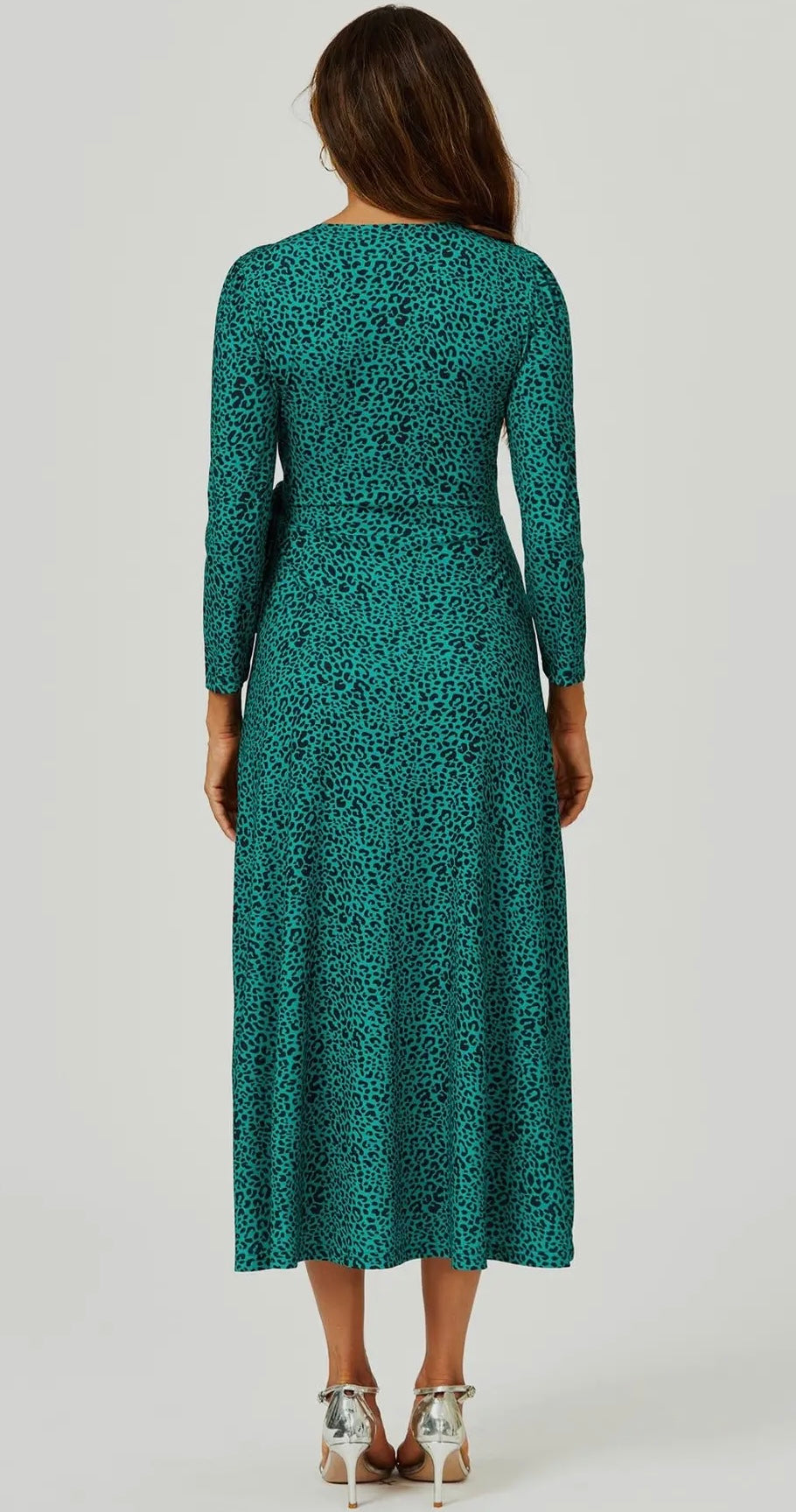 Green Leopard Print Wrap Top Midi-Maxi Dress