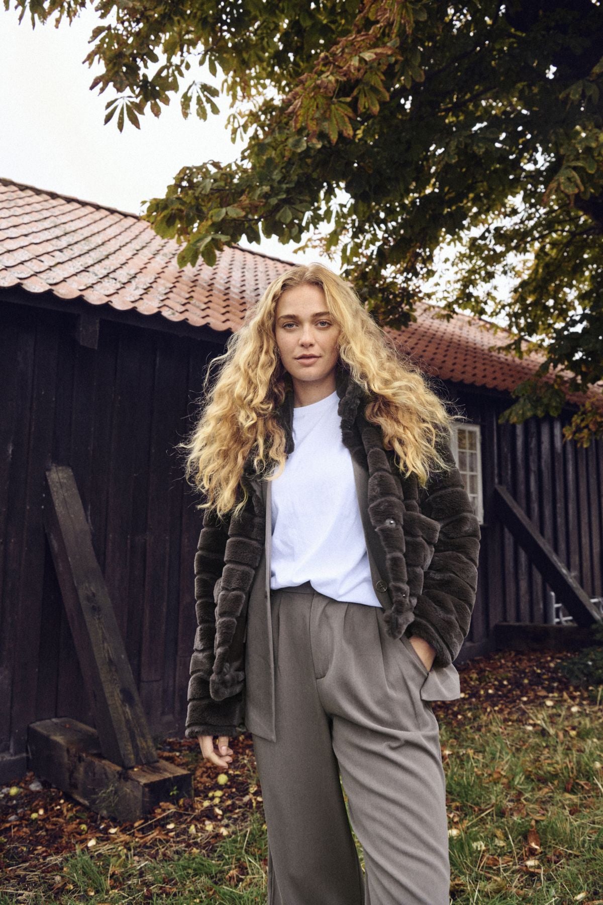 Leonie Fur Jacket in Brown by Saint Tropez