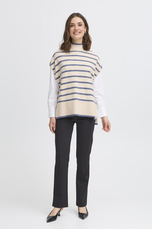 Bitte Jumper in Oatmeal with Bering Blue Stripe